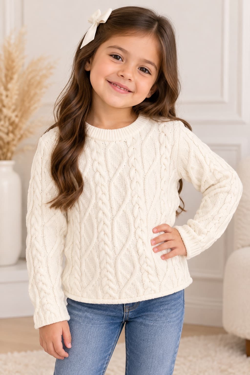 Suéter cerrado tejido, talla 6-7, Beige