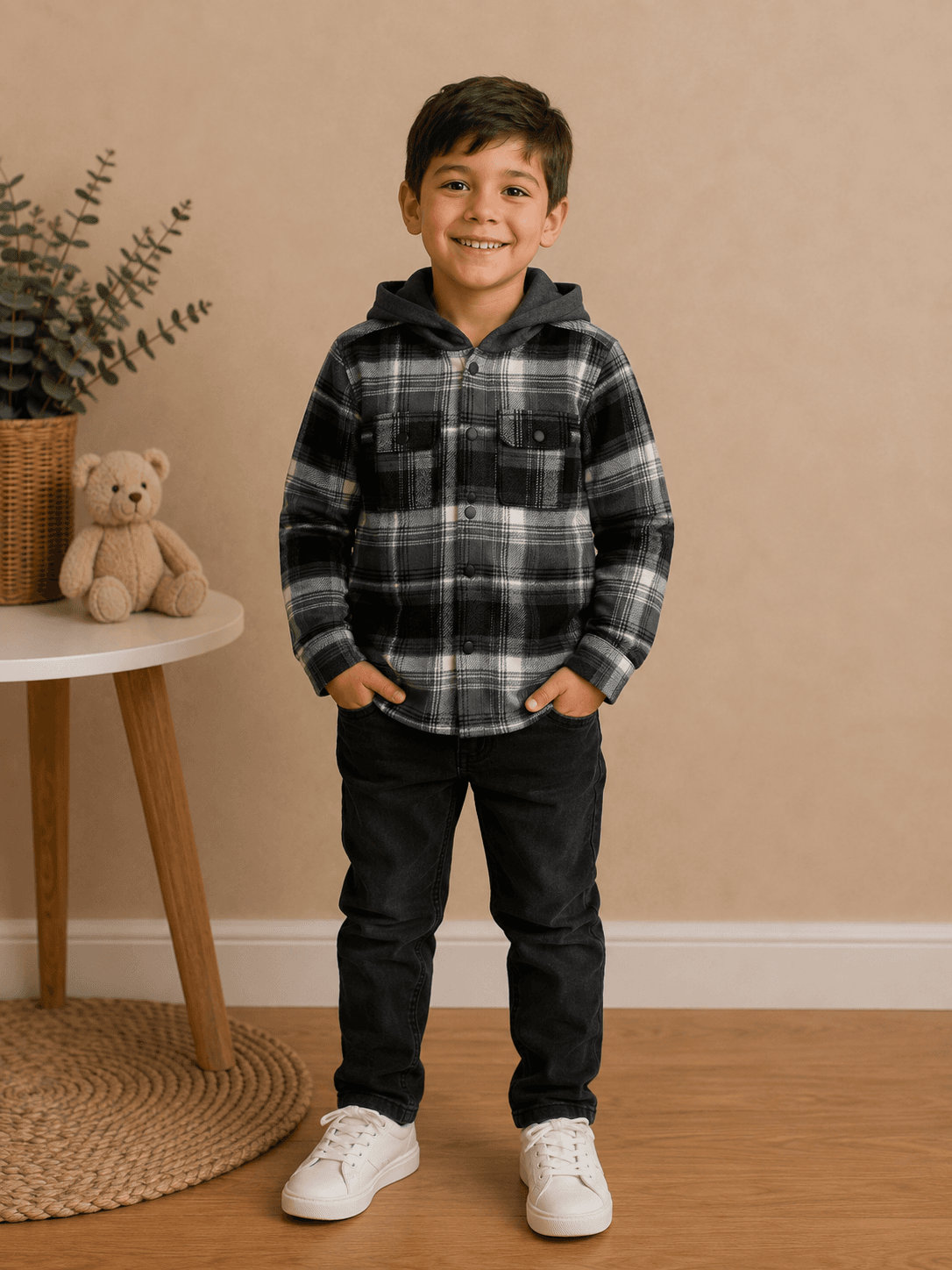Chaqueta tipo camisa con capucha para niño, talla 6/7, Multicolor