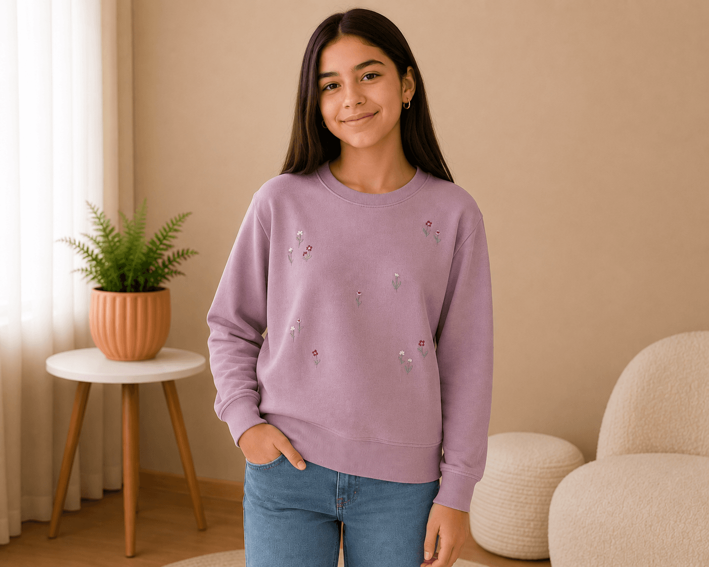 Sudadera con pequeños bordados florales