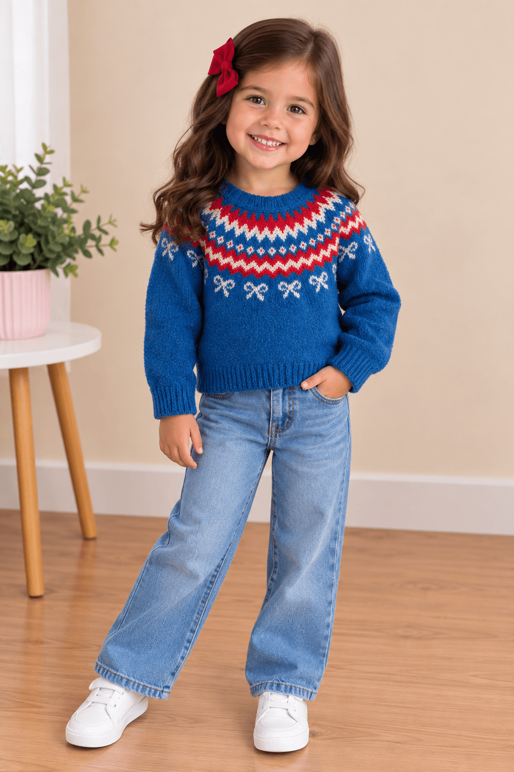 Suéter tejido azul con estampado nórdico