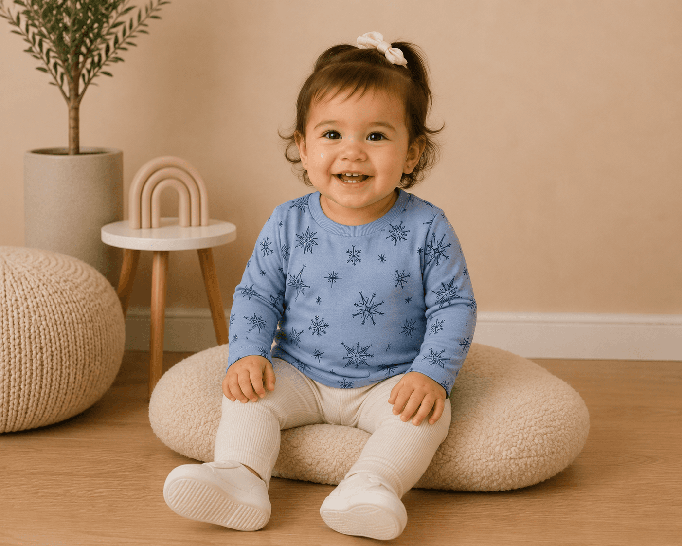 Blusa Snowflake, talla 12 M, Azul cielo