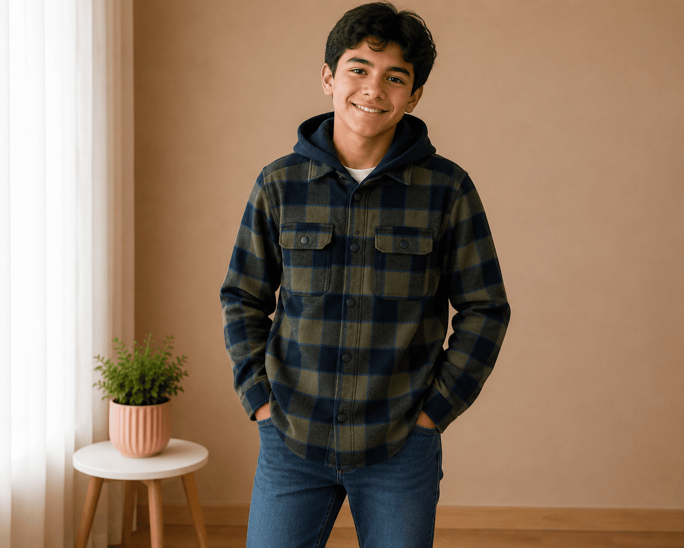 Abrigo delgado con gorro