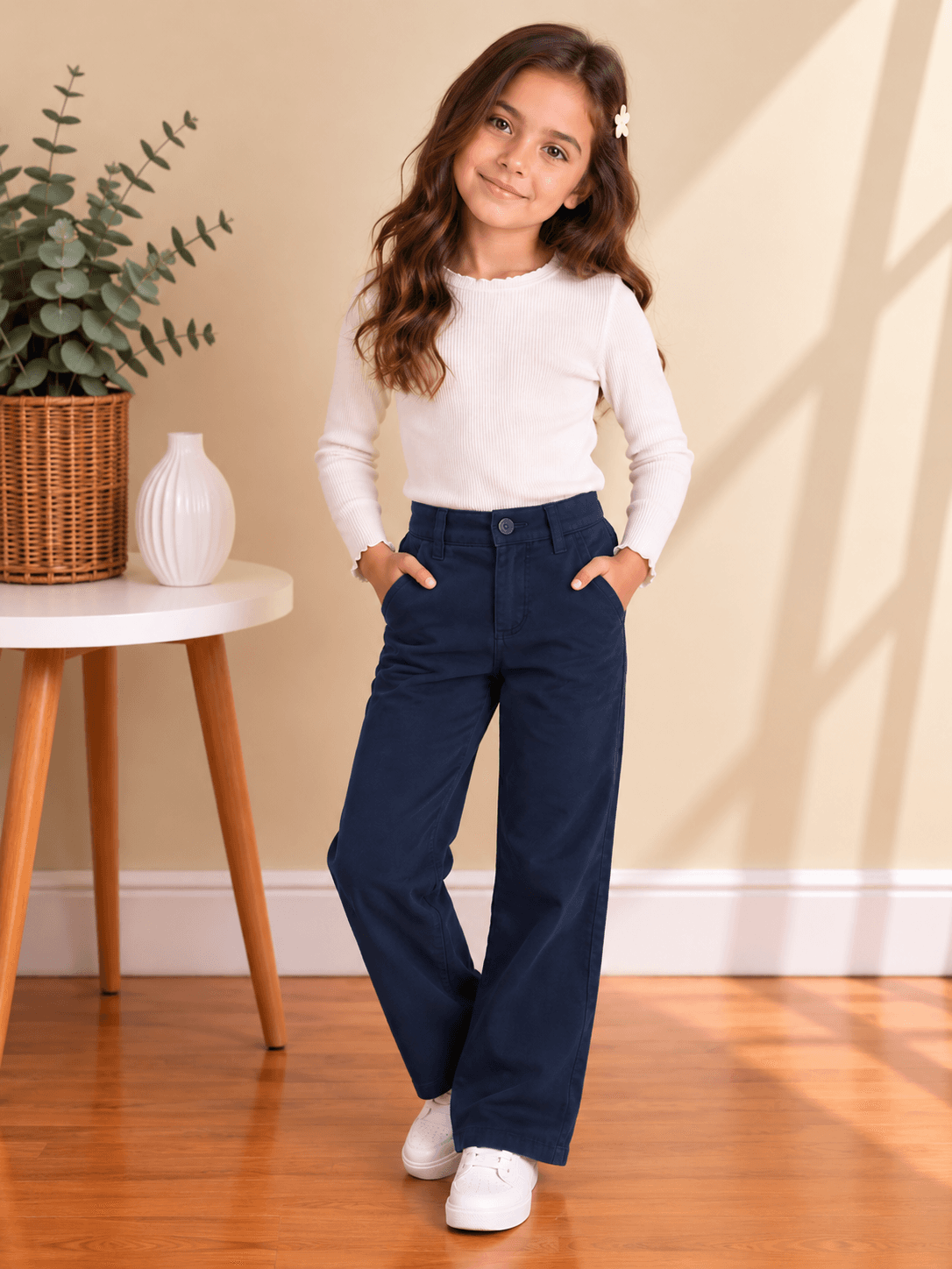 Pantalón Straight ajustable, talla 8T, Azul oscuro