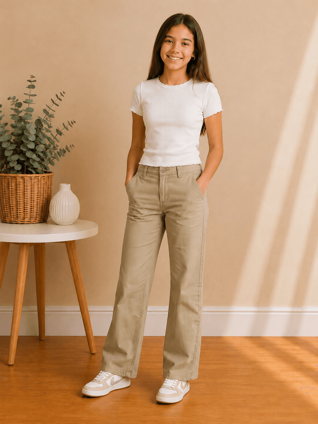 Pantalón Recto Beige